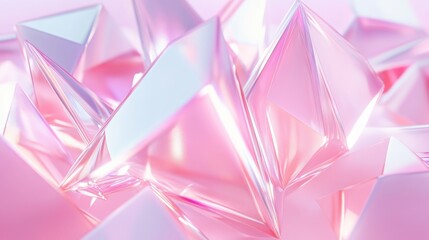 Poster - Iridescent pink crystal cluster, abstract geometric shapes, pastel color palette, 3D render