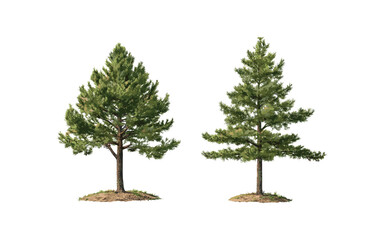 Isolated Pinus ponderosa and Pinus radiata tree cutout, vector illustration, evergreen forest elements, natural environment, botanical trees, woodlands, flora collection.