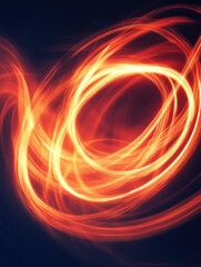Canvas Print - abstract light painting with swirling orange and yellow light trails on dark background, long exposu