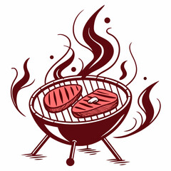 Wall Mural - Bold grill icon, meat on grate, hot sizzling style