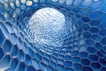 Poster - A vibrant and textured close-up of interlocking blue hexagonal shapes. creating a visually striking pattern that could be used for backgrounds or design elements