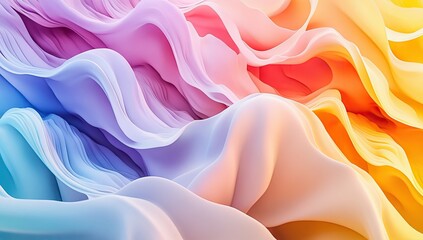 Poster - A vibrant abstract fabric texture featuring flowing waves of pastel colors blending seamlessly. creating a soft and inviting visual for artistic or design use