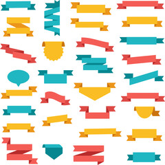 a set of colorful vector ribbons for web design features banner elements and label shapes