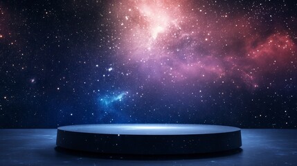 Aufkleber - Dark, circular platform against a vibrant nebula backdrop.