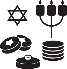 Poster - Minimalist Hanukkah Icons Menorah Dreidel Sufganiyah Clean Layout