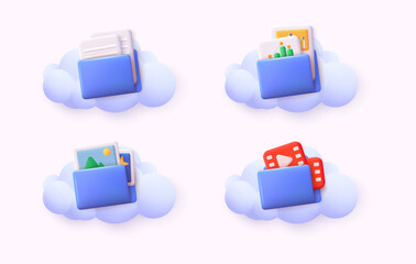 Poster - cloud storage icon. digital file organization service or app with data transfers. cloud computing, c
