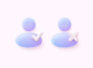 Poster - Account profile vector icon personal online. White correct and cross checkmark unlock username password login web security protection.  3D Web Vector Illustrations.