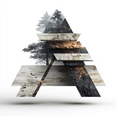Poster - Abstract triangular composition with textures of nature and wooden elements