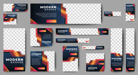 Fototapete - Business promotion and corporation Web banner template set with place for photos. vector