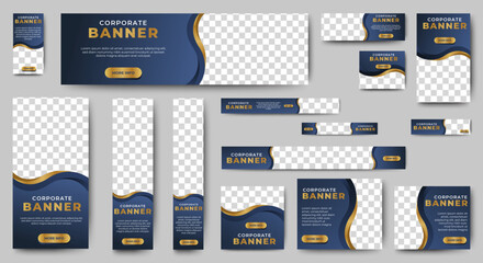 Fototapete - An elegant business web banner template featuring a purple background, complete with an image placeholder and a centralized text area for your message.	