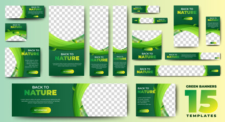 Poster - Green banner design web template Set, Horizontal header web banner. Modern Gradient green cover header background for website design, Social Media Cover ads banner, flyer, invitation card