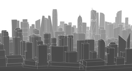 Fototapete - modern city panorama 3d illustration