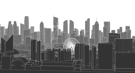 Fototapete - modern city panorama 3d illustration