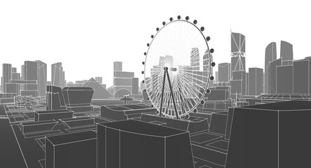Fototapete - modern city panorama 3d illustration