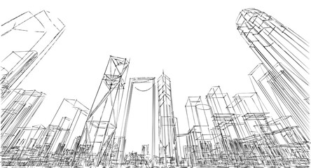 Fototapete - modern city panorama 3d illustration