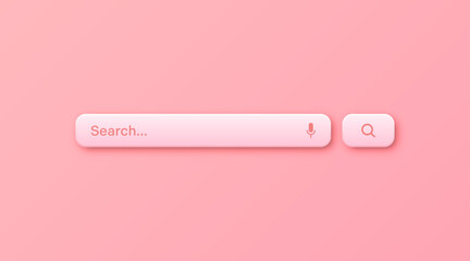 Fototapete - Colorful 3d search bar template. Internet browser engine with search box, address bar and text field. UI design, website interface element with web icons and push button. Vector illustration