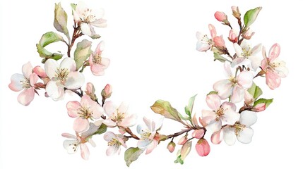 Poster - Watercolor painting of delicate pink and white blossoms arranged in a frame.