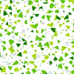 Poster - Abstract seamless terrazzo pattern with playful Lime Green geometric fragments in vivid Lime Green scattered on a clean white background