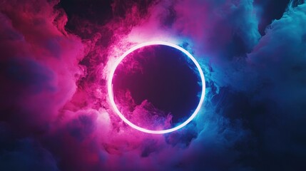 Poster - A mesmerizing display of colorful smoke swirling in shades of blue and pink. creating a vibrant atmosphere against a dark background. ideal for artistic and creative projects