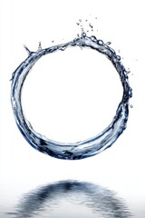 Poster - Water Ring Splash in Studio Shot with Reflection on White Background Liquid Motion Abstract