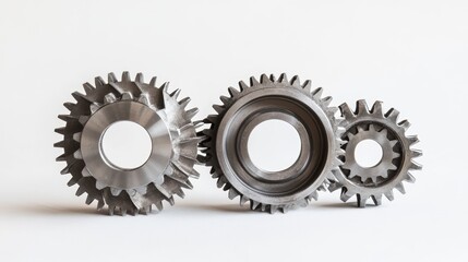 Aufkleber - Three metallic gears interlocked, isolated on white background.