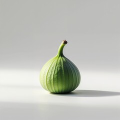 Poster - Fresh green fig illuminated by natural light on a white surface, showcasing its unique texture and shape
