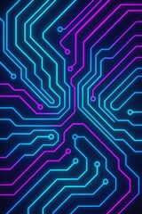 Poster - Vibrant neon circuit design with intricate patterns glowing in blue and pink against a dark background