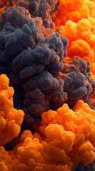 Poster - Abstract orange and gray smoke plumes rising in dynamic swirling patterns close up view for dramatic effect