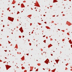 Poster - Abstract seamless terrazzo pattern with playful red geometric fragments in vivid red scattered on a clean white background