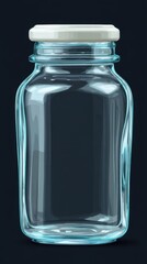 Poster - Illustration of empty glass jar with white lid on dark background studio shot product photography