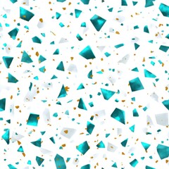 Poster - Abstract seamless terrazzo pattern with playful Turquoise geometric fragments in vivid Turquoise scattered on a clean white background