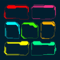 Poster - Futuristic HUD or UI elements. Sci-fi user interface text boxes, callouts. Colorful warning message frame, information boxes template. Modern game interface layout, digital style. Vector illustration