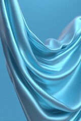 Poster - Abstract flowing light blue silk fabric in studio shot with soft lighting and elegant folds creating smooth waves and texture