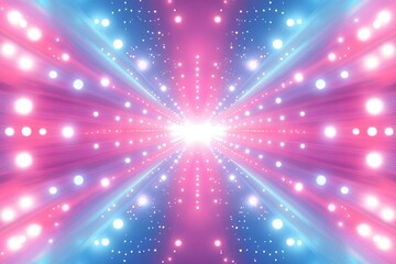Poster - Pink and blue converging lines with bright lights form a tunnel. Use as a modern background or for technology, party or space themes.