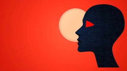 Poster - Digital Head Profile Blue Code, Red Background, Yellow Circle