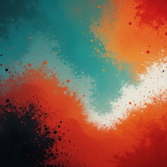Wall Mural - abstract color gradient shape, teal orange black red grainy background