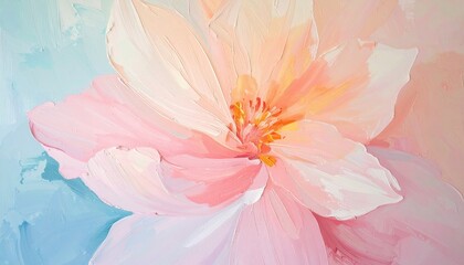 Poster - Delicate pink flower blooming in nature artistic painting soft colors serene atmosphere close-up view for tranquility