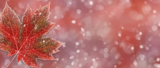 Poster - Frosty maple leaf close up on a bokeh background for autumn winter season nature themes in studio