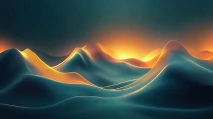 Poster - Abstract waves with gold highlights on dark teal background. Use for design, technology, or spiritual concept illustration.