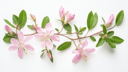 Poster - Delicate pink azalea branch with blossoms and buds isolated on white.
