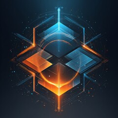 Poster - Abstract futuristic tech structure with glowing lines and geometrical shapes