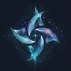 Poster - Celestial rotation abstract with glowing cosmic fragments and geometric constellation