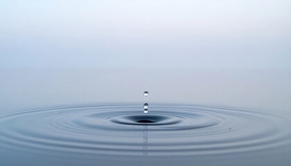 Poster - Water droplet impact creating ripples calm surface nature scene minimalist aesthetic close-up view serenity concept