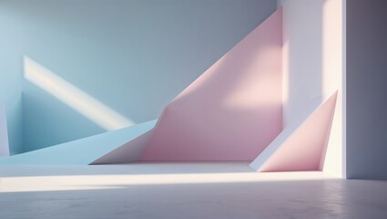 Poster - Colorful geometric walls with shadows creating a modern and artistic interior space during the daytime