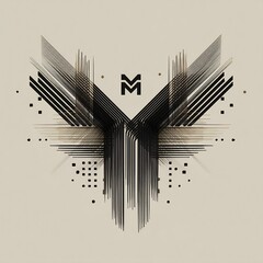 Poster - Abstract graphic composition featuring converging lines and a stylized central emblem