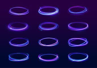 Poster - Flash of thunder swirl and magic object with glowing blur line creating round motion light effect for dynamic abstract vector background and power shape element in shiny fantasy design

