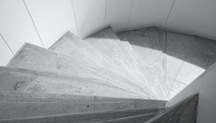 Poster - Descending concrete spiral staircase in modern architecture minimalist design top-down view contemporary environment