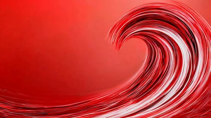 Poster - Abstract Red and White Wave Form Dynamic Lines and Fluid Movement
