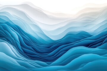 Poster - Blue and white gradient waves flow gracefully in abstract artwork. Great for backgrounds, or adding a calming, artistic touch.