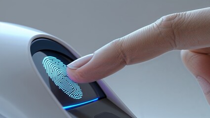 Poster - Finger pressing biometric scanner for secure access in modern technology setup